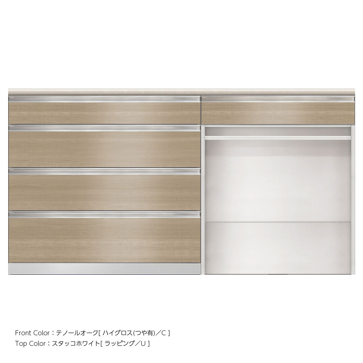 SW キッチンカウンター 幅180cm 高さ96.3cm（4段引出し 幅100cm + 引出し＋オープン 幅80cm）