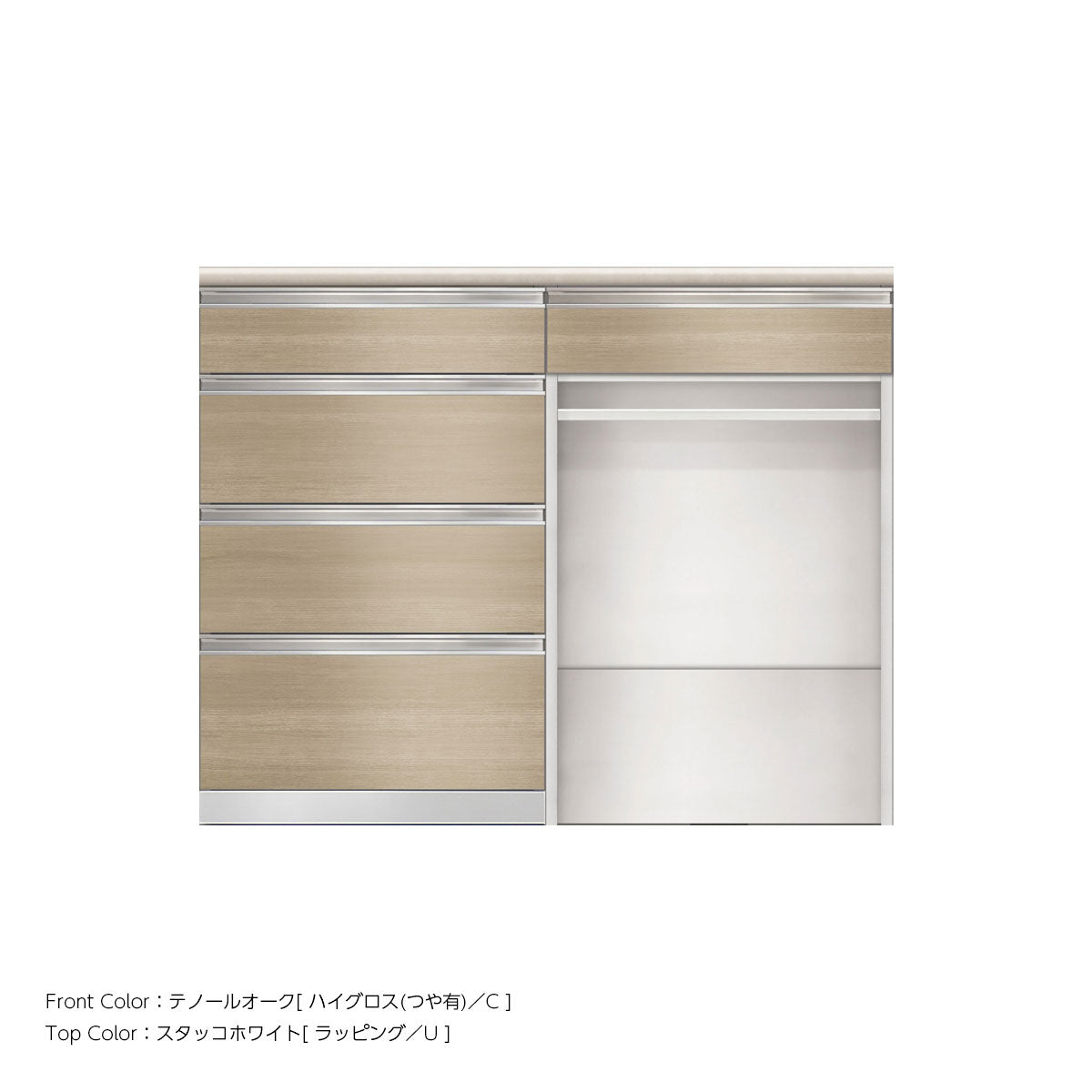 SW キッチンカウンター 幅120cm 高さ96.3cm（4段引出し 幅60cm + 引出し+オープン 幅60cm）